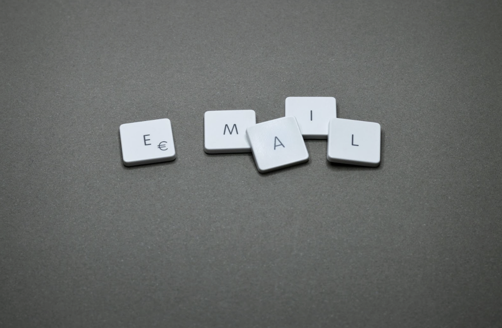 The word email laid out with keys